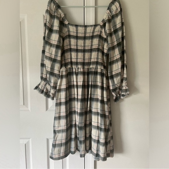 Madewell Lucie Elbow-Sleeve Smocked Plaid Mini Dress – Women’s Large NWT - Picture 4 of 8